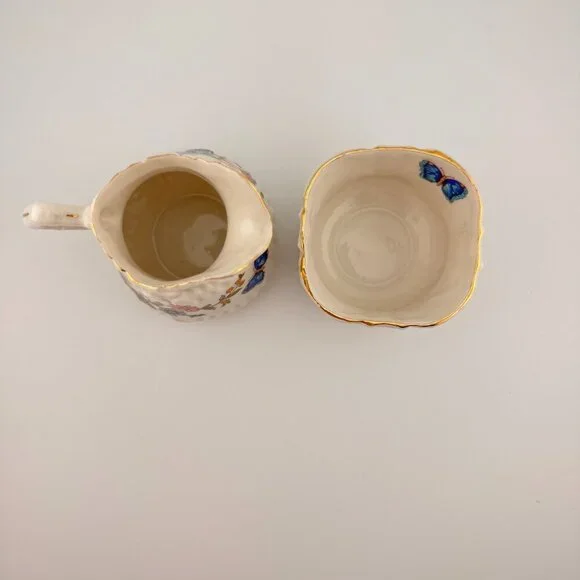 Vintage Aynsley Mini Creamer & Open Sugar Cottage Garden Fine English Bone China - Picture 2 of 15